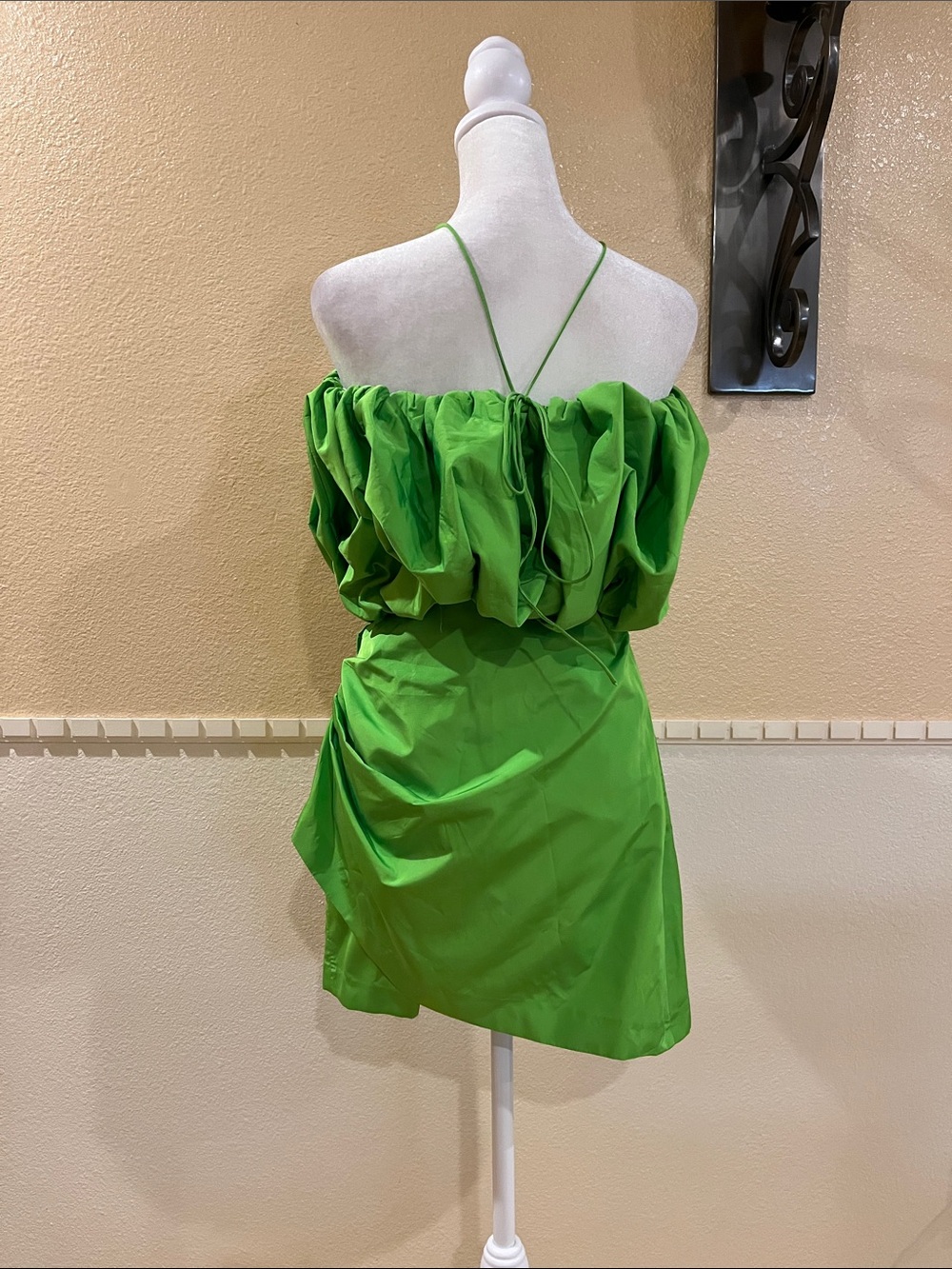 ZARA Limited Edition 2-piece set strapless bubble top, draped mini skirt Green S - Picture 6 of 13